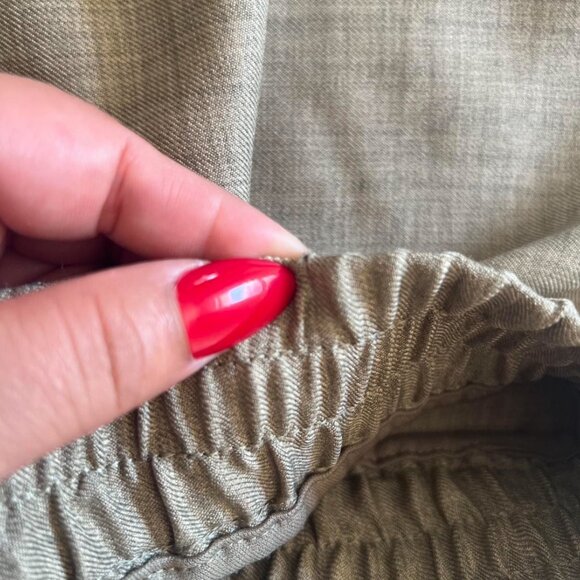 WREN Pants L Olive Green Wide-Leg Embroidered Hem Drawstring Waist Boho - Picture 5 of 5